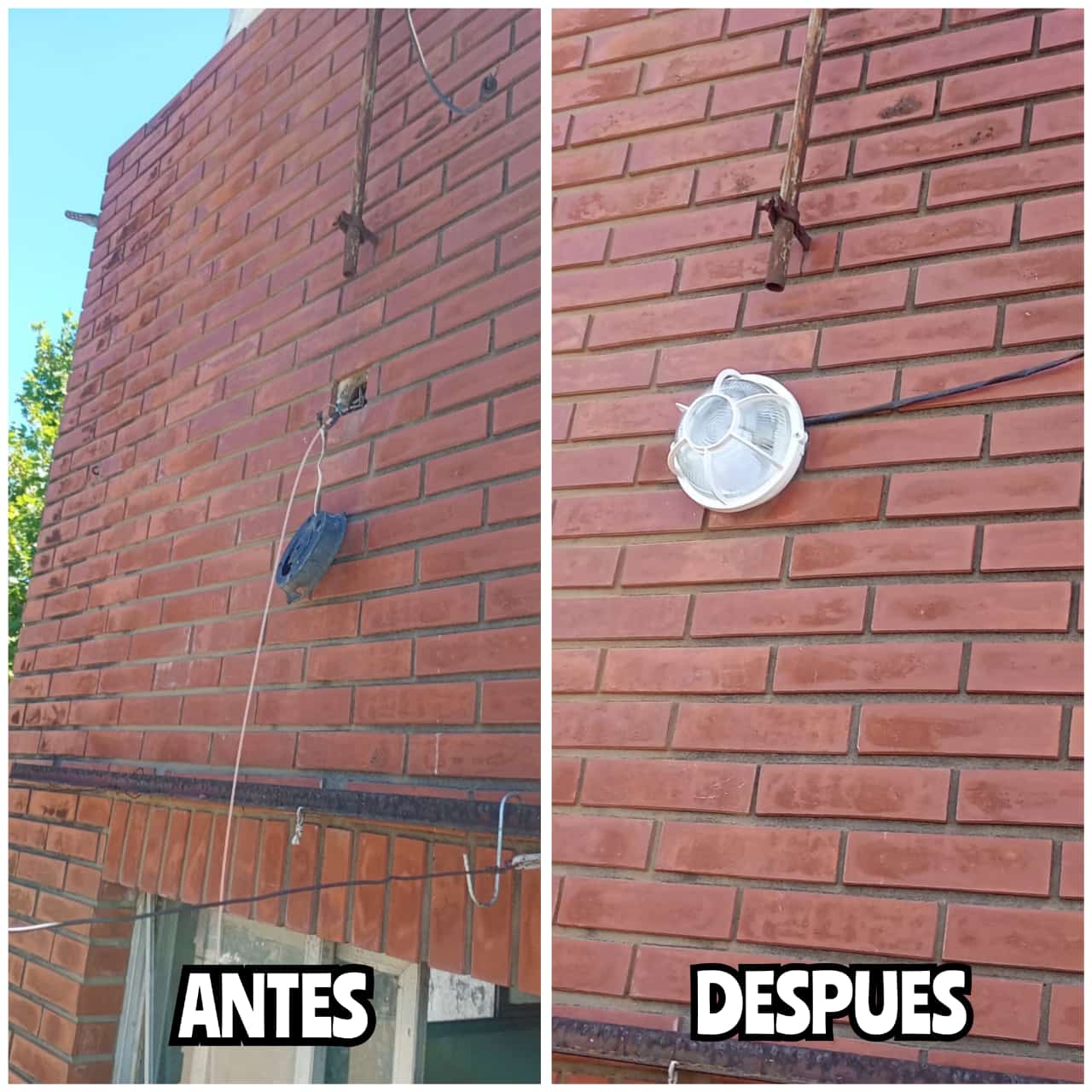 Antes y después de la instalación de una aplique tortuga en fachada
